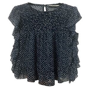 ZARA Ruffle Polka Dot Smocking Sheer Blouse Size M